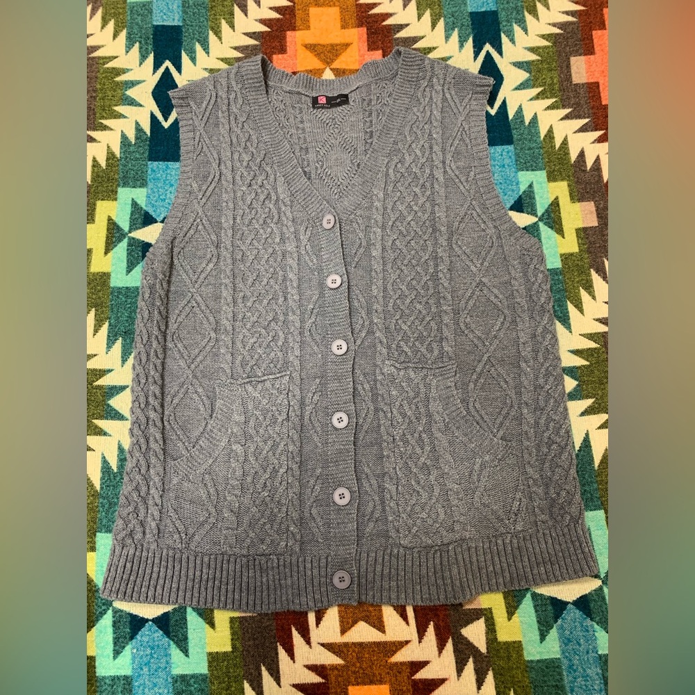 Gray Cable Knit Cardigan Sweater